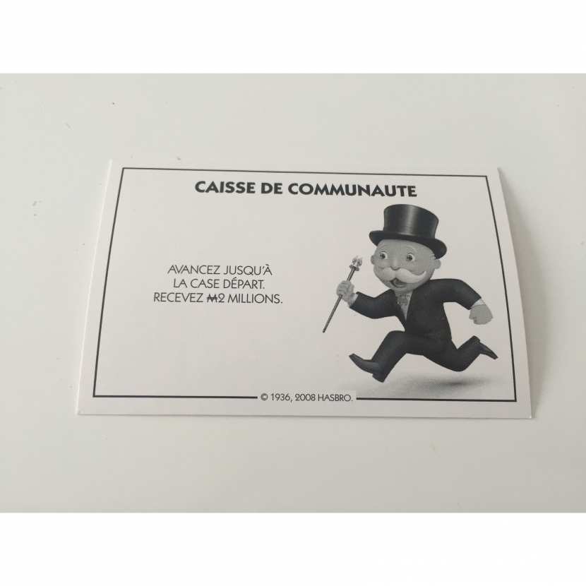 MONOPOLY MONDE PARKER CARTE CAISSE DE COMMUNAUTÉ AVANCEZ CASE DÉPART