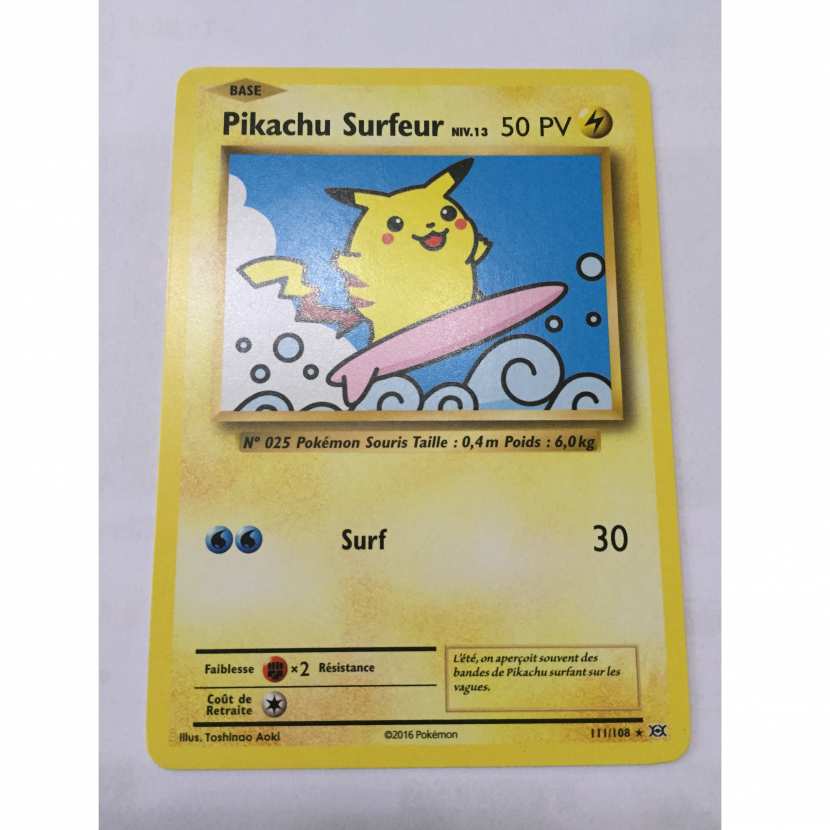 Carte pokémon Pikachu surfeur 111 108 rare secrète XY12 evolutions