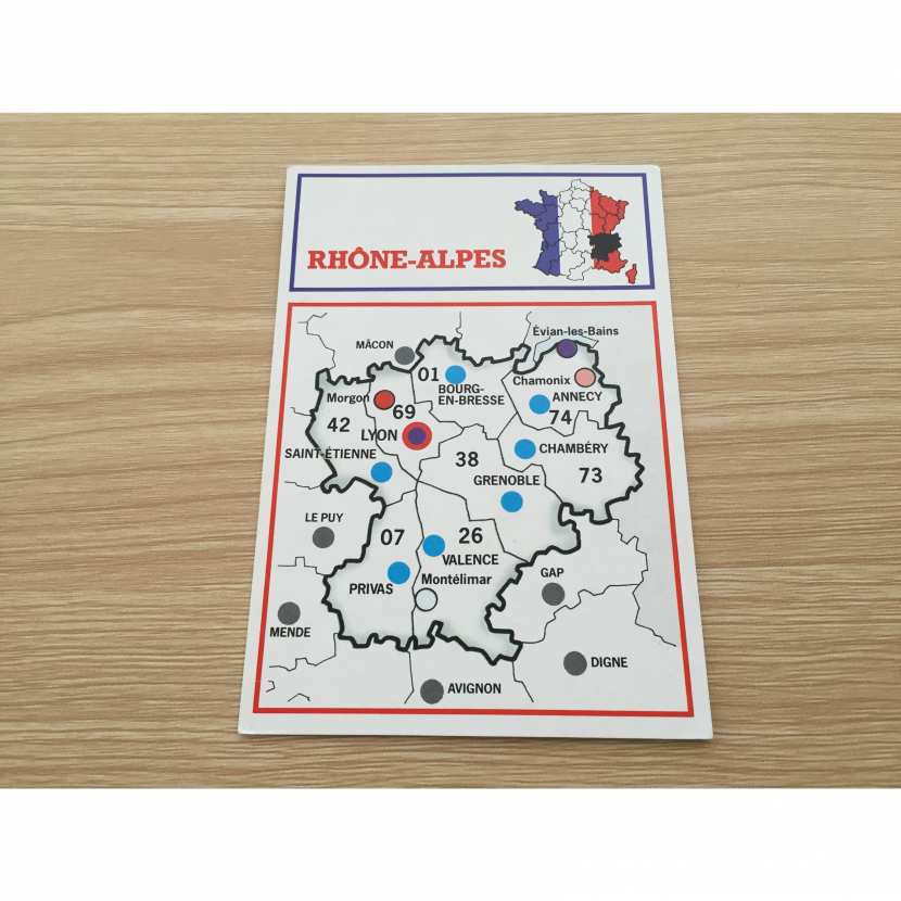 Carte région RhôneAlpes jeu Richesses de France édition Nathan A42