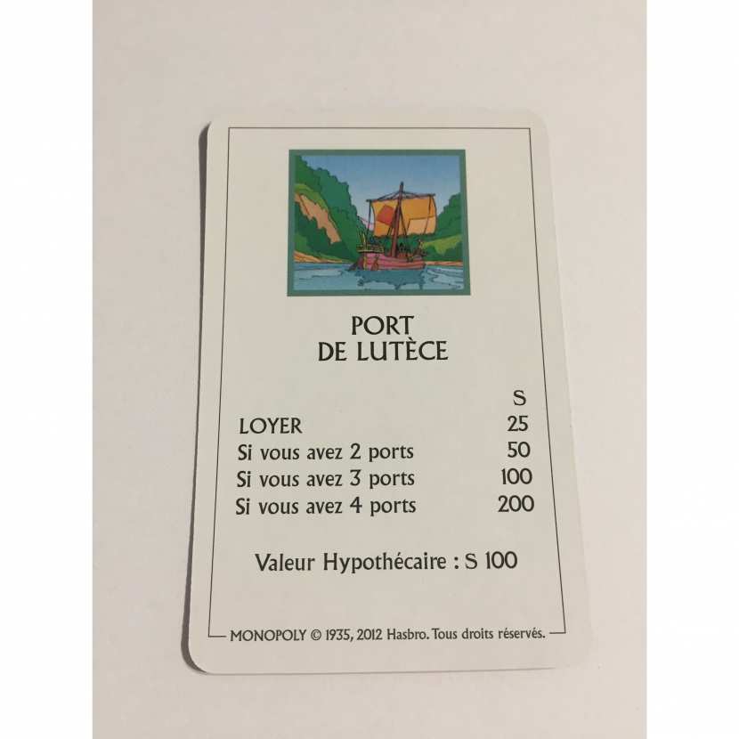 Carte port de lutèce Monopoly le tour de Gaule d Astérix Hasbro A53