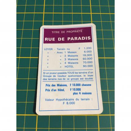Carte Rue de Paradis pièce détachée Monopoly Miro Parker company #A63